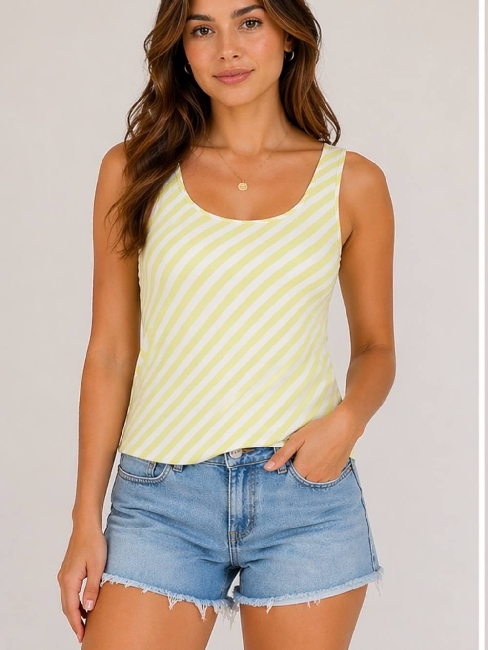 Express Striped Tank Top Sleeveless Scoop Neck Casual Top Yellow White Size S M